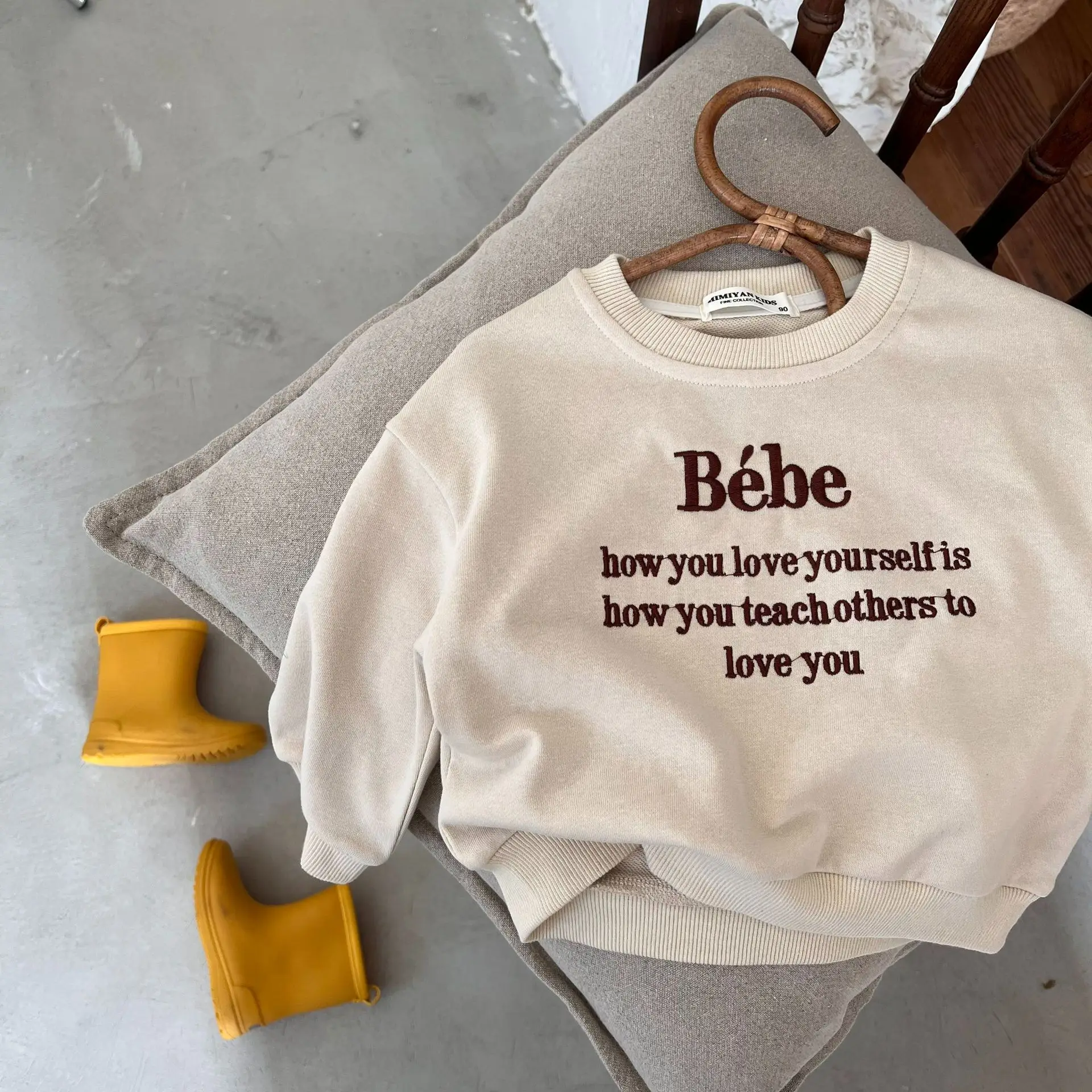 2024 Spring Girls Boys Casual Embroidery O-neck Sweatshirts Baby Kids Children Pullover Top