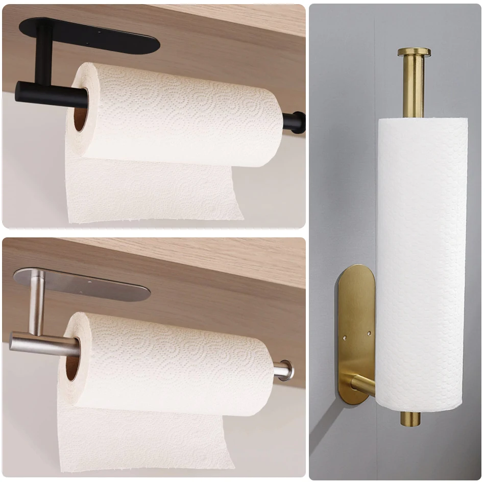 Adhesive Paper Holder 304 Stainless Steel WC Paper Towel Roll Holder Bathroom Kitchen Tissue Shelf Free Nail
