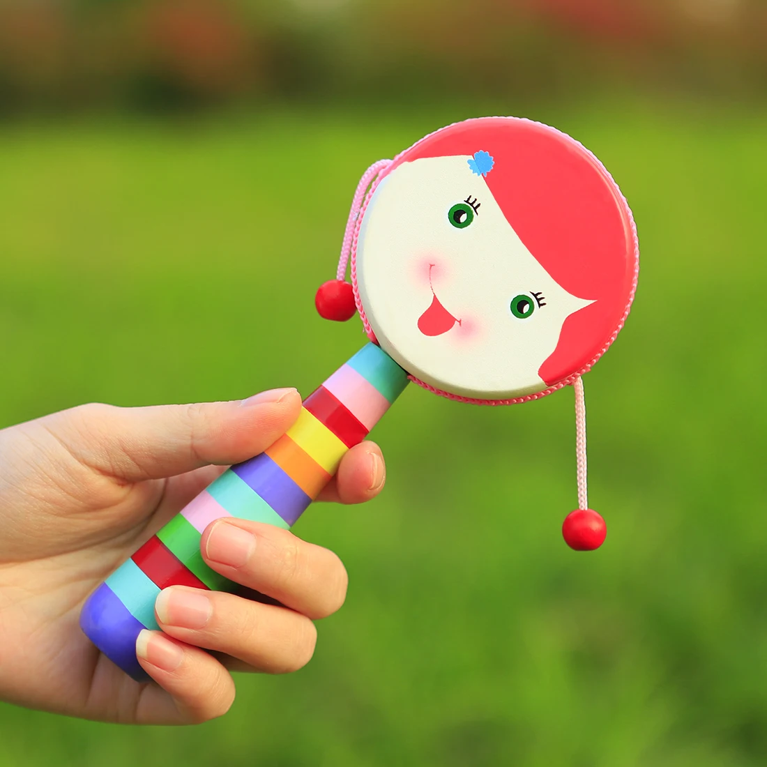 Orff Rattle Drum Cartoon Percussion Instrument Hand Spin Bell Little Girl Tambourine Kids Music Gifts Baby Educational Toys
