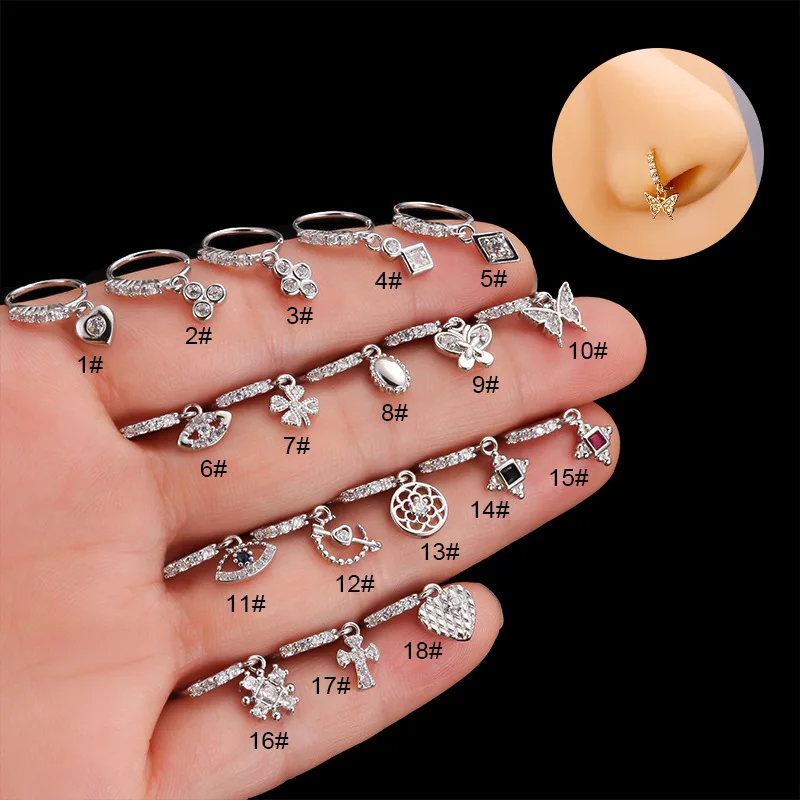 Anneaux de piercing en antarctique pour femmes, 1 pièce, pendentif en forme de cœur, papillon, œil porte-bonheur, anneau indien