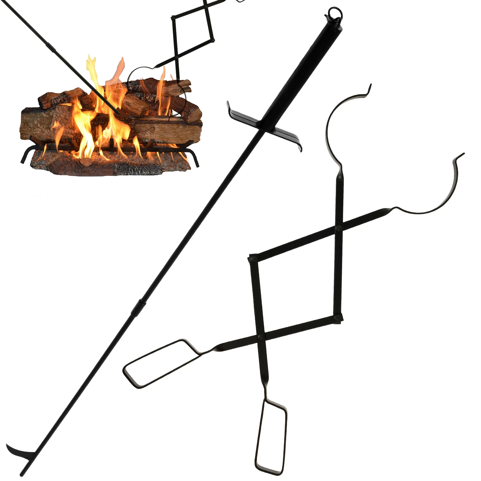 

New 32 inch Fireplace Fire Pit Campfire Poker Stick and 25 Inch Fireplace Wood Stove Firewood Tongs Set Heavy Duty Fireplace