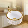 European-style Ceramic Bathroom Sink Square Countertop Basin Round Gold Art Basin Light Luxury Washbasin Set Washing Hand Basin 3