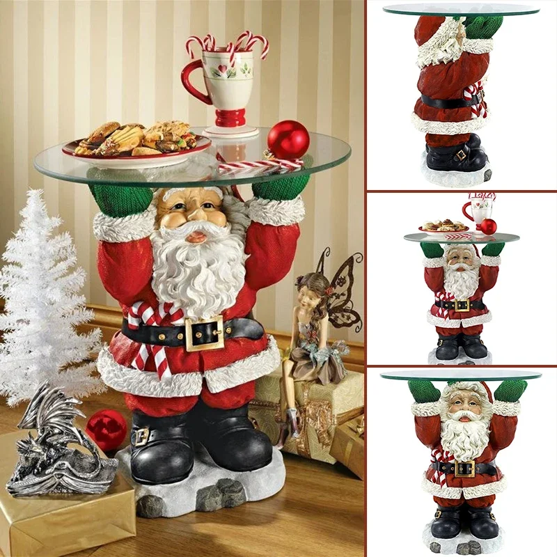 Adorno de resina para mesa navideña con tapa de vidrio escultural de Papá Noel, decoración para el hogar y la sala de estar, artesanía casera para mesa navideña