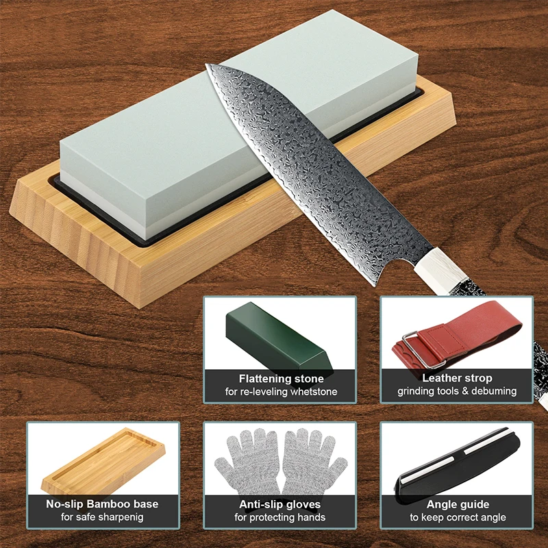 Knife Sharpening Stone Set 4 Side Grit 400/1000 3000/8000, Sharpening Stone  Set with Non-slip Bamboo Base