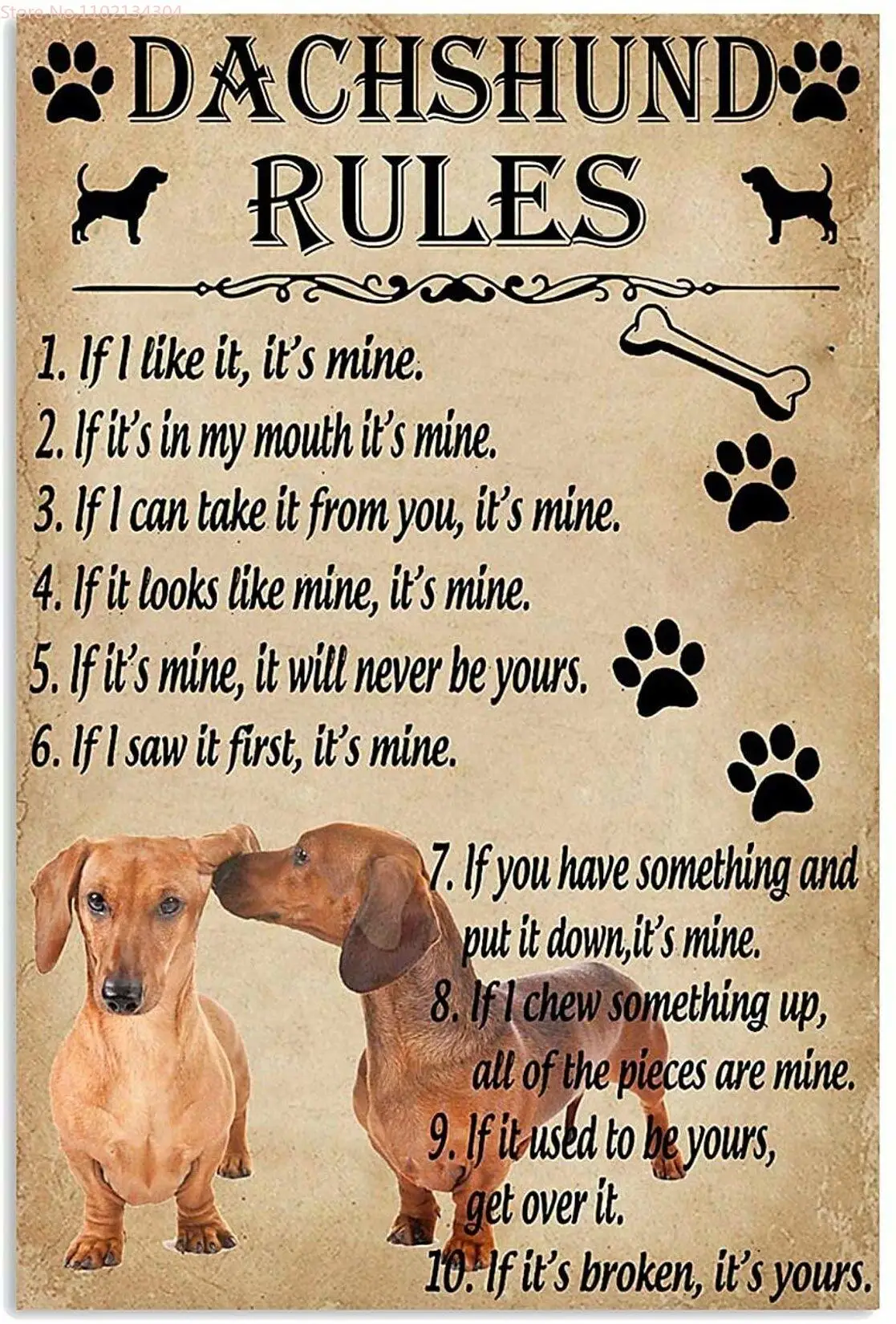 

Rules for Your Dog Dachshund Decor Home, Wall Art Canvas metal flowers wall decor room decor metal wall art