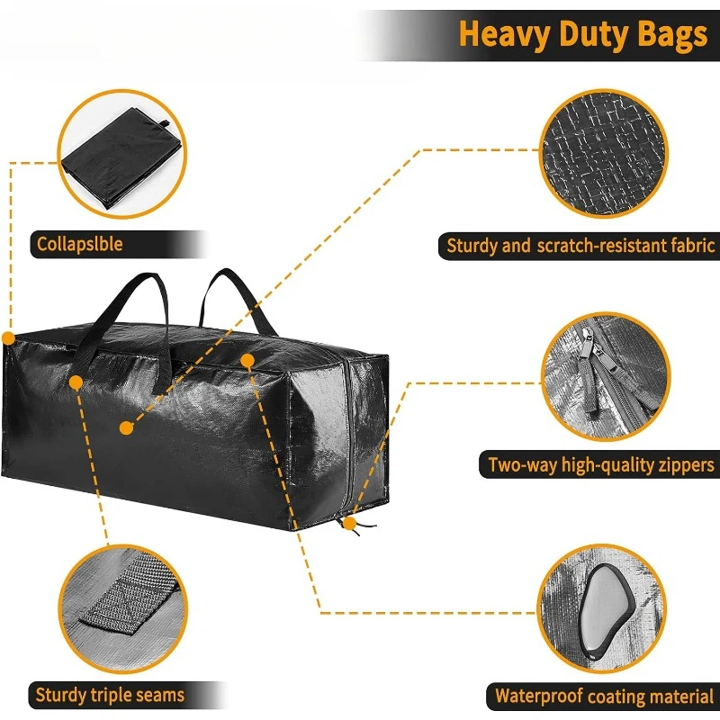 Extra Large Storage Totes W/Backpack Straps Strong Handles & Zippers, Packing & Moving Supplies, Black (8 Pack) 6