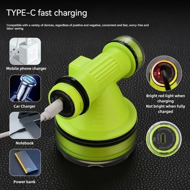 Diving Headlight Rechargeable IPX8 Waterproof LED Flashlight