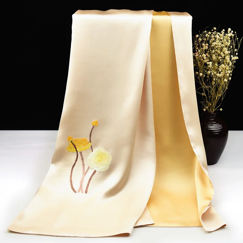 

Шелковые шарфы Xiuzhuang, женские длинные шелковые шарфы ручной работы из тутового шелкопряда с вышивкой, универсальные подарки