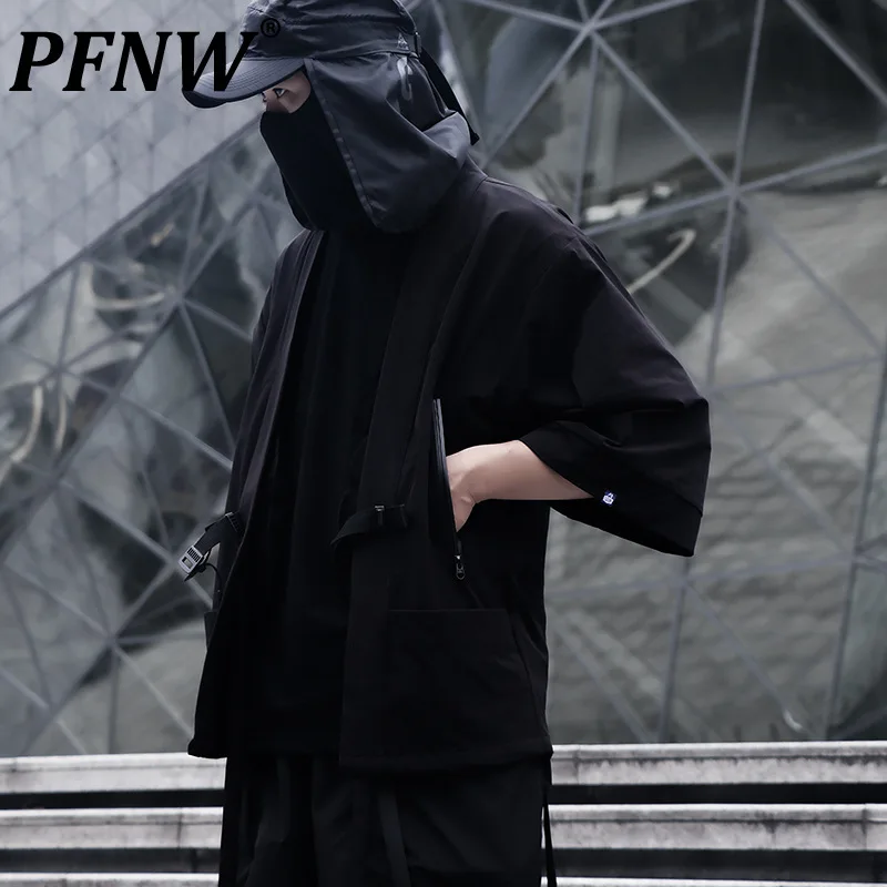 

PFNW Men's Autumn Winter New Punk Darkwear Open Stitch Functional Jacket Dark Ninja Windbreaker Sunscreen Coat Techwear 12Z6037