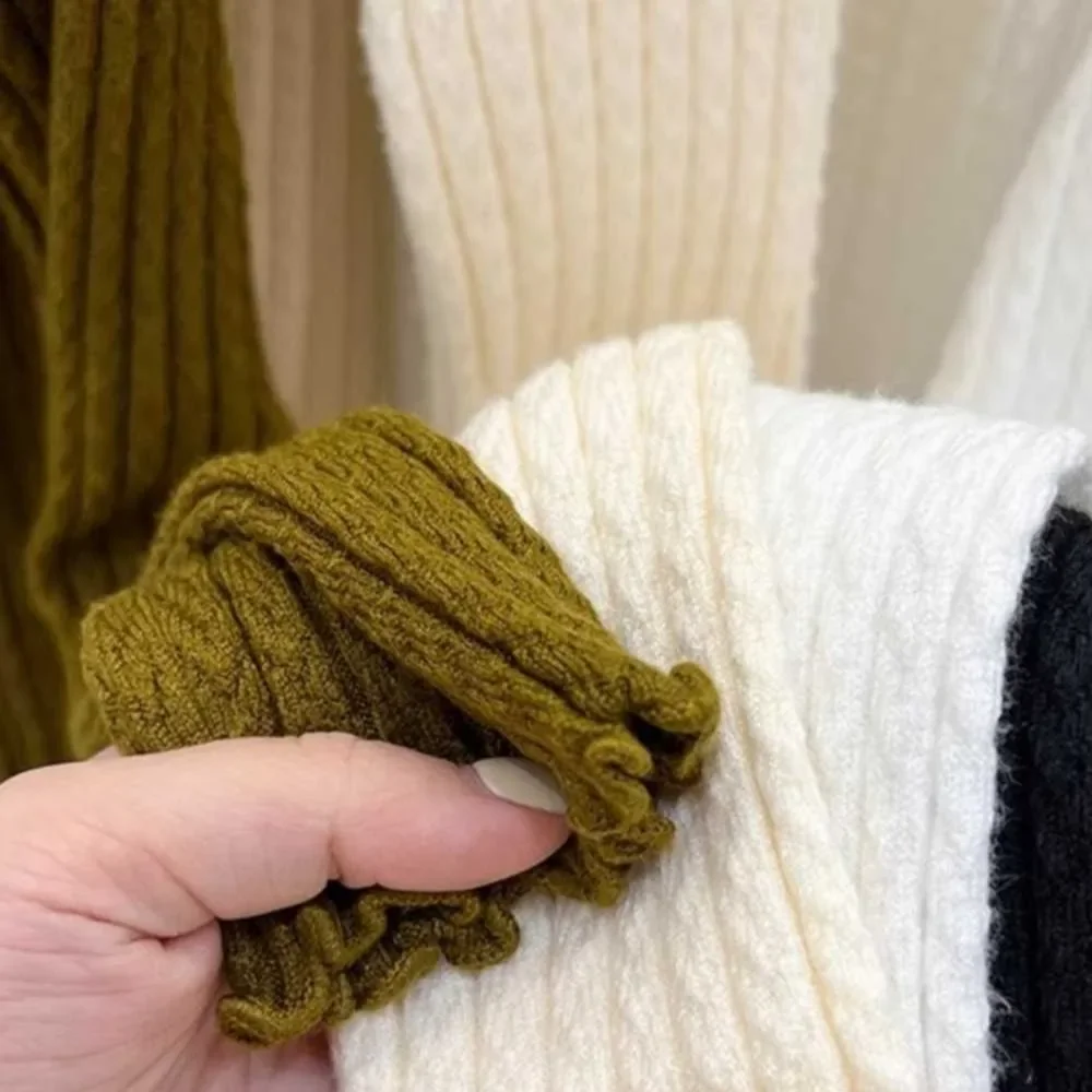 Autumn and Winter Fashion Women's Clothing Lady's Semi-turtleneck Fungus Edge Long-sleeved Sweater Slim Knitwear Bottoming Shirt