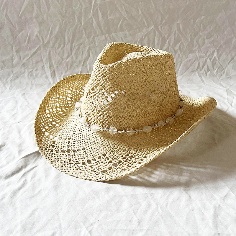 Hot Sale 2024 New Spring and Summer Hand-knitted Outdoor Travel Beach Unisex Western Cowboy Straw Hat_voghion.com