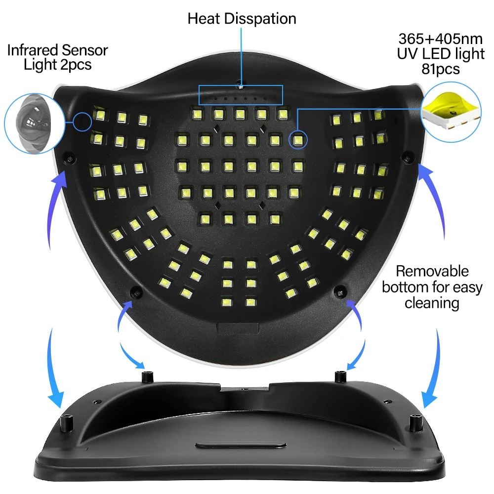 Nail Lamp LED 380W For Gel Nails Fast Curing Dryer 81 LEDS 4 Timers Professional UV Light