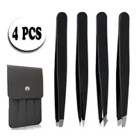 4Pcs Tweezers Set - Professional Stainless Steel Tweezers for Eyebrows - Great Precision for Facial Hair, Splinter and Ingrown 1