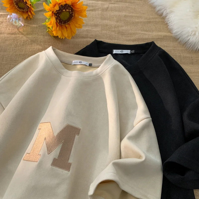 

Мужская замшевая футболка с коротким рукавом, в стиле ретро