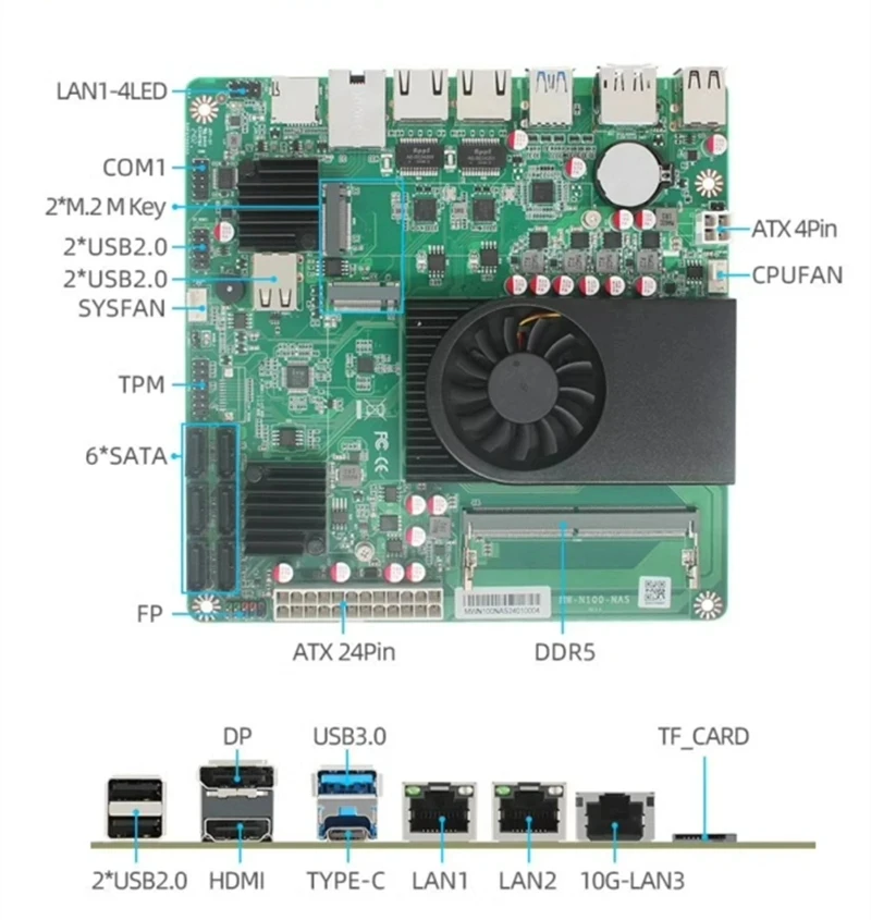 Topton N18 Intel N150 i3-N305 NAS Motherboard 6-Bay 1*10G 2*i226-V 2.5G 3LAN 6*SATA3.0 2*M.2 NVMe 1*DDR5 Firewall ITX Mainboard 3