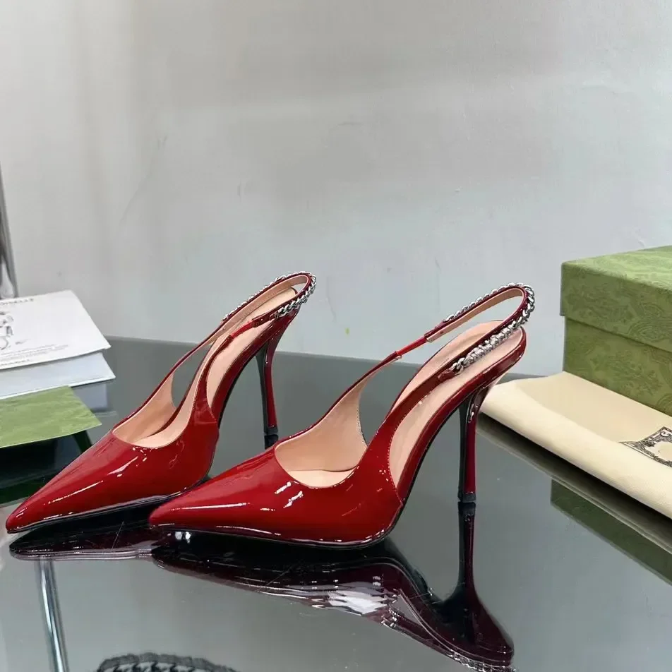 Sandals Sier Veet High Kitten Pink Dress Lady Elegant Pointed Slingbacks Lacquer Leather Heels Shoes Woman Designer