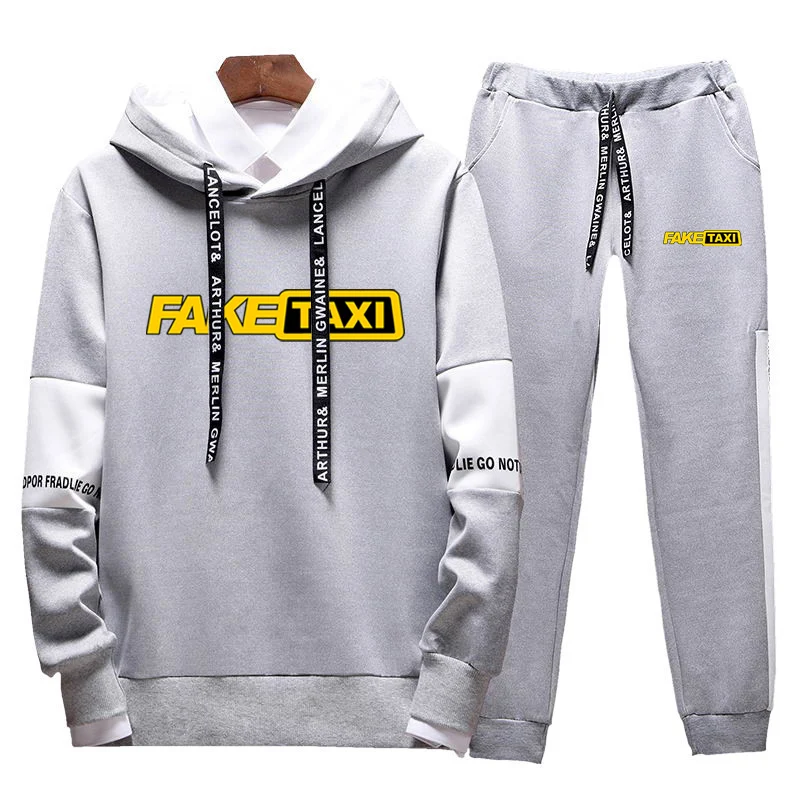 Fake taxi printing fashion 2023 new men's tricolor with sportswear comfortable classic slim sweater sweatpants 2-piece set.
