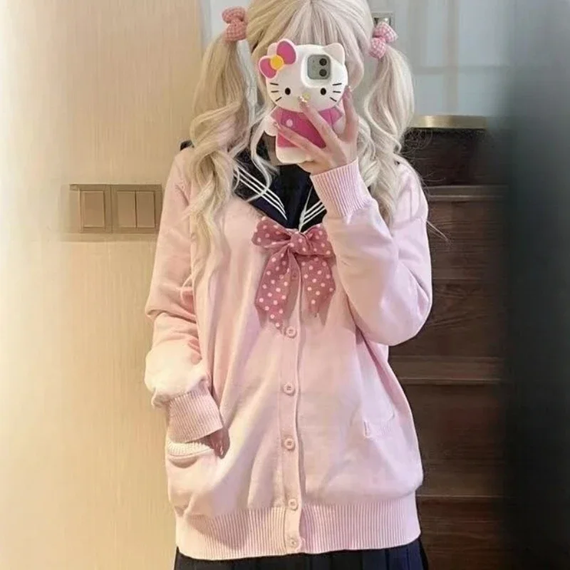 Anime Yellow Knitted Cardigan 2025 Spring and Autumn New JK Knitted Shirt Coat Long Sleeve V-neck Women's Cardigan Top 6