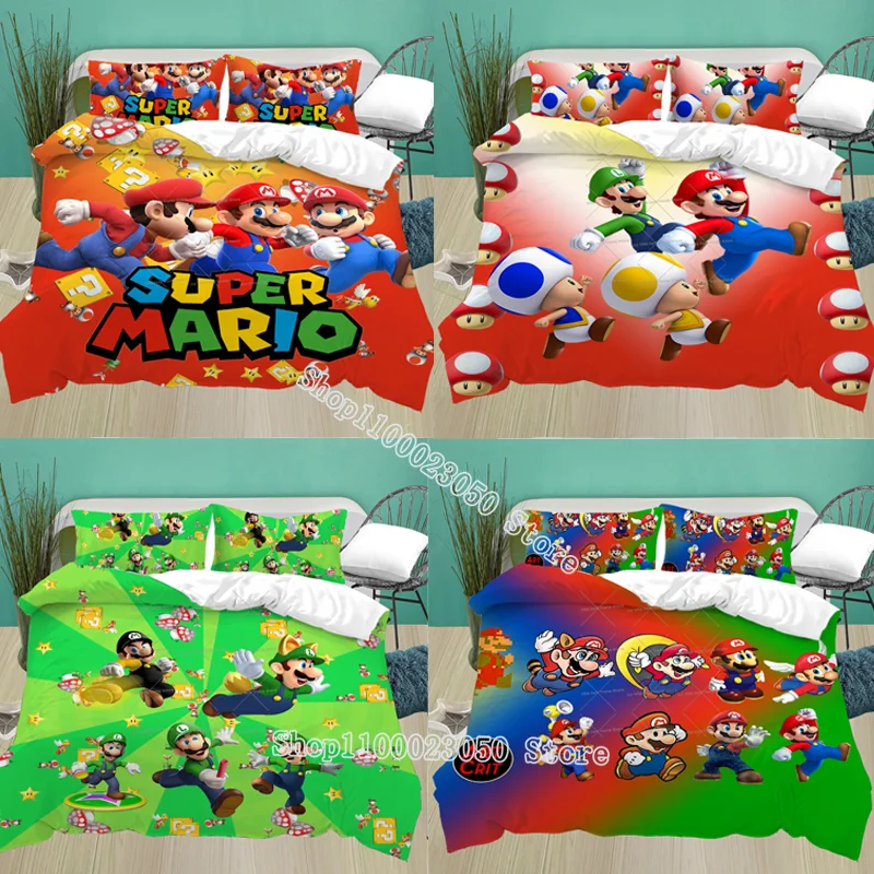 SuperMarioBeddingSetMarioBrosLuigiQuiltCoverCartoonAnime