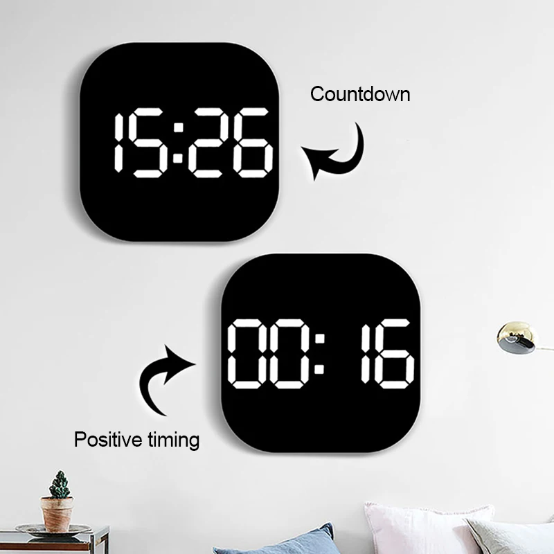 LED Digital Wall Clock Large Screen Temperature Date Day Display Electronic Alarm Clock Remote Control Living Room Decor