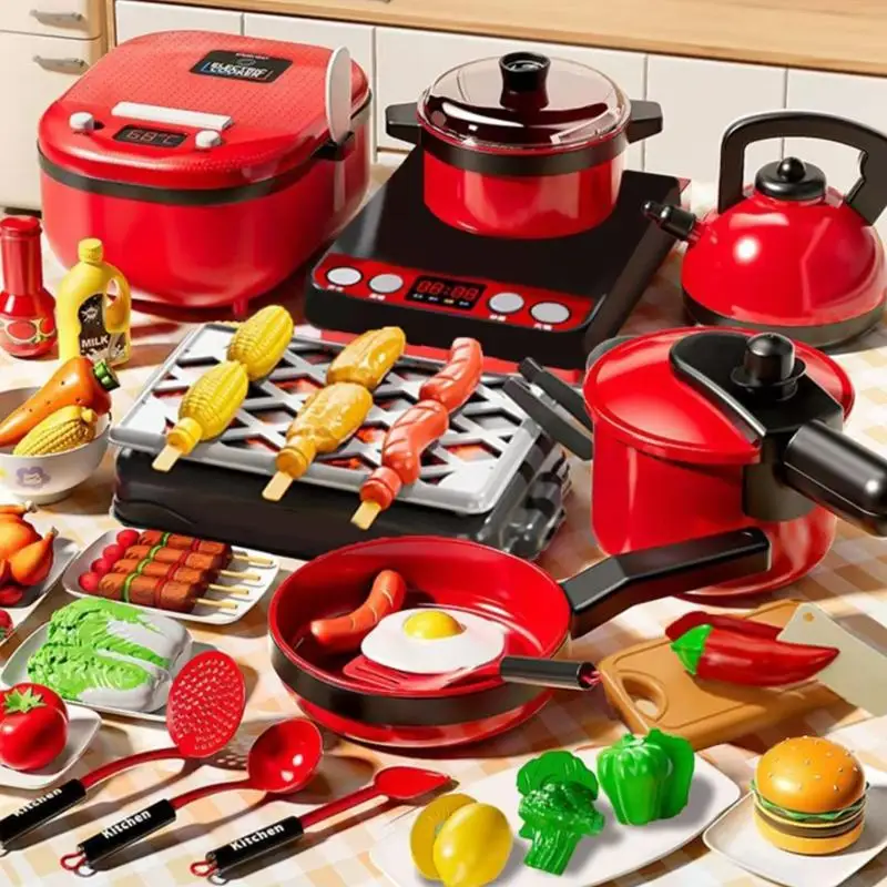 Kids Kitchen Utensils Toy Set Pretend Cooking Simulated Food Game Non-Toxic Safe for Toddler Boys Girls Interactive Playtime Toy