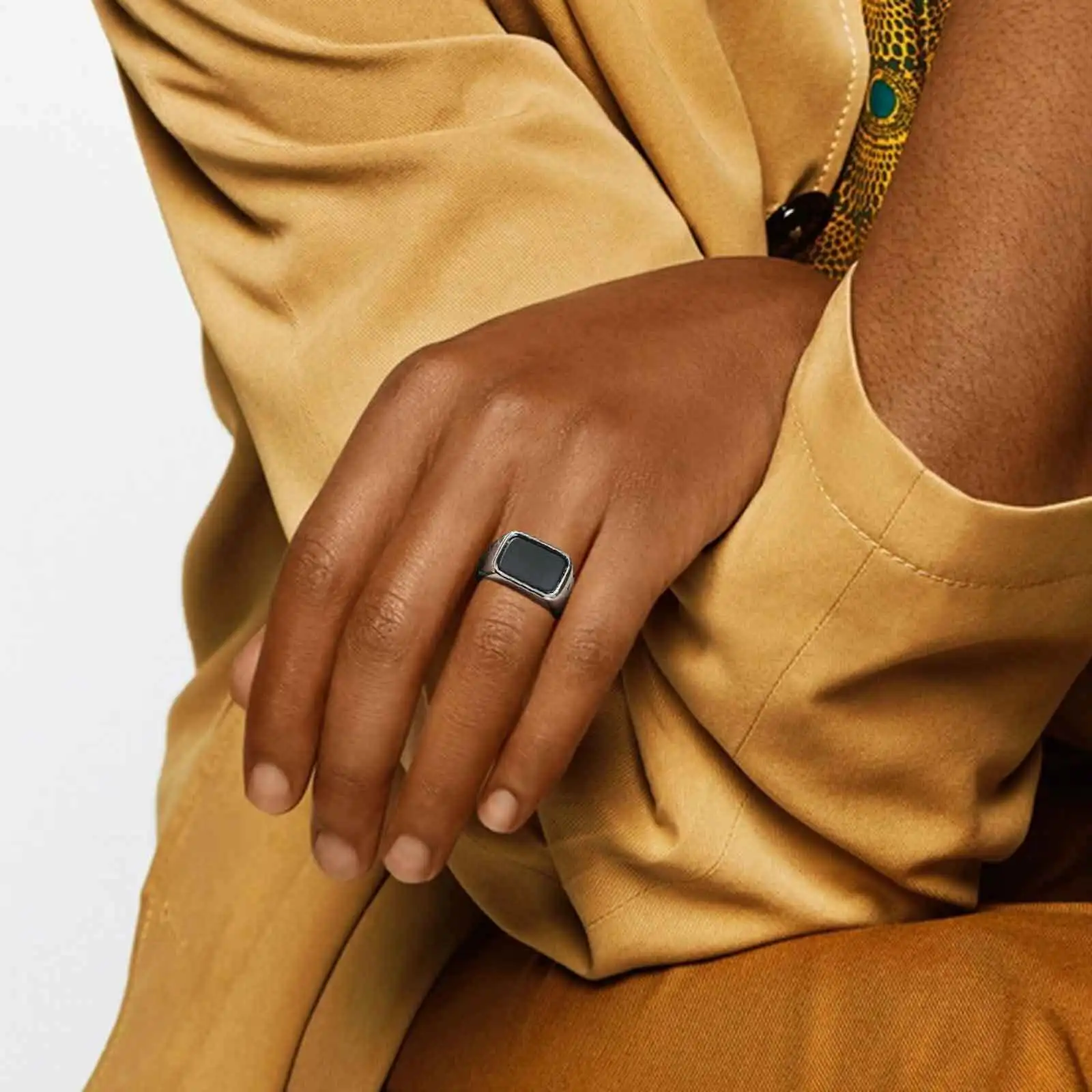 Herren-Ring aus Edelstahl mit quadratischem Stein, minimalistischer wasserdichter Stempelring, Fingerringe, Punk-Schmuck, Geschenk – Detail 3