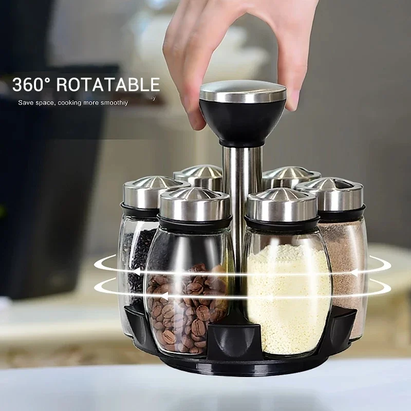 Seasoning Jar New Seasoning Bottle Jar Rotating Base 7-piece Kitchen Supplies Jar Combination Set Spice Organizer