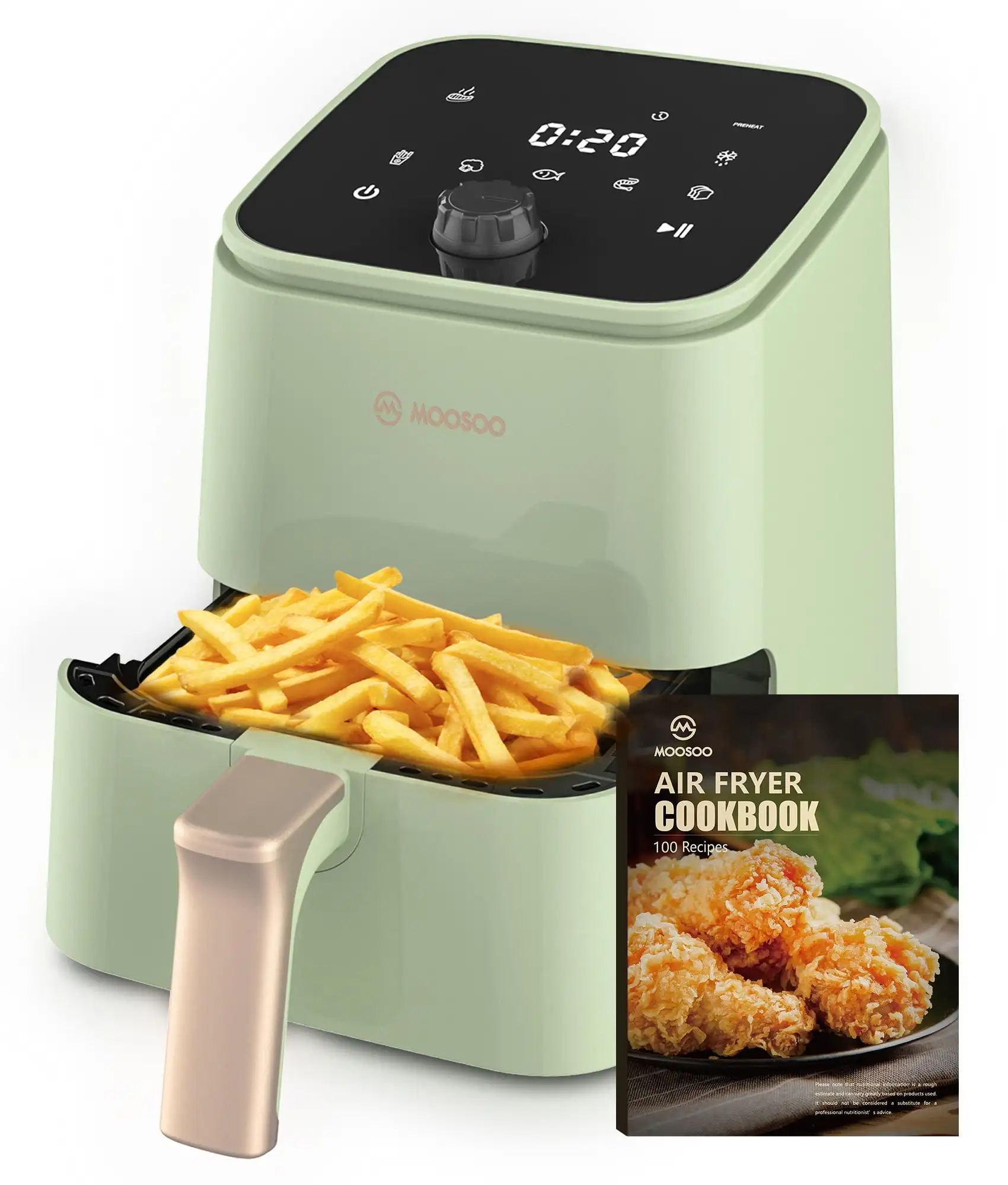 

Moosoo 2 Quart Small Air Fryer Compact Mini Air Fryer with Adjustable Temp/Time Control Touchscreen Double Air Fryer