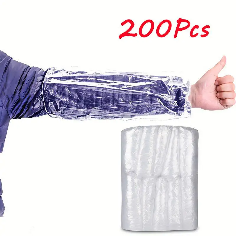 Waterproof Disposable Arm Sleeves Covers - 100/200pcs, Blue Transparent, Ideal for Repairing, Cleaning, and Tattooing Tasks
