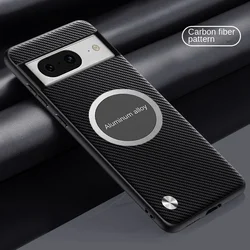 Soft Vegan Leather Magnetic Protective Back Cover Case - Premium Phone Shell - Pixel 6A (Carbon fiber black)