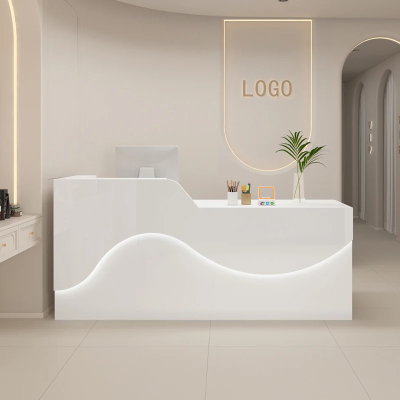 Led Beauty Reception Desks Display Aesthetic Hotel Counter Reception Desks Storage Nordic Mostrador Commercial Furniture