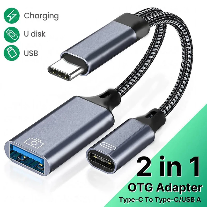 Type C OTG Cable Phone Adapter 2 in 1 USB C to USB A Adapter With PD Charging Port For Samsung Huawei Xiaomi Phone Laptop Tablet