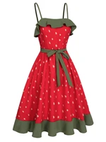 Plus Size Strawberry Print Dress Women's Red Strapless Sundress Green Lace Trim Summer Dress Free Shipping - Image 3