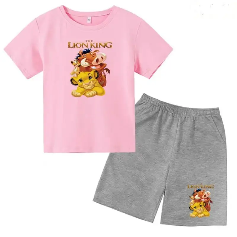 thumbnail image 1 of Conjunto de 2 piezas de camiseta y pantalones cortos con estampado de El Rey León Simba para niños y adolescentes, ropa informal de manga corta, traje de moda, 1 of 5