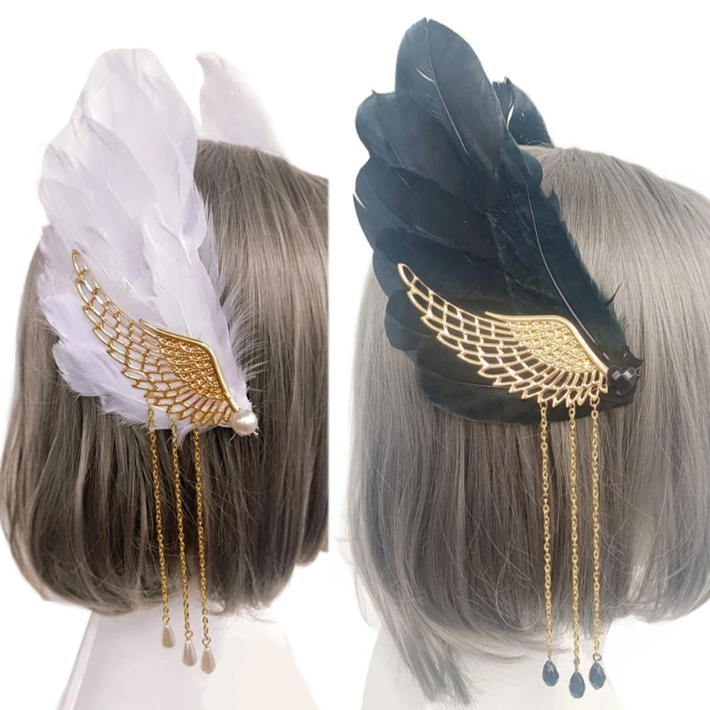 

Wing Tassel Hairclips for Party Gothic-Hair Clip Anime Maid Cosplay Props Hairpin Comic Show Head Accessories