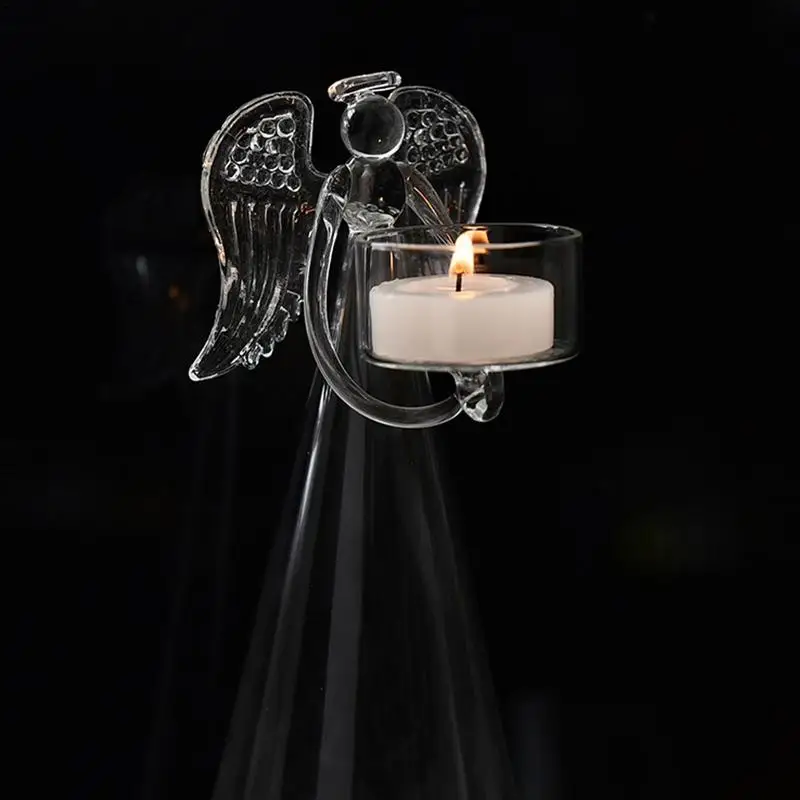 Clear Glass Candle Holder Creative Angel Candlestick Holder Tea Light Stand For Wedding Party Christmas Dining Table Decoration