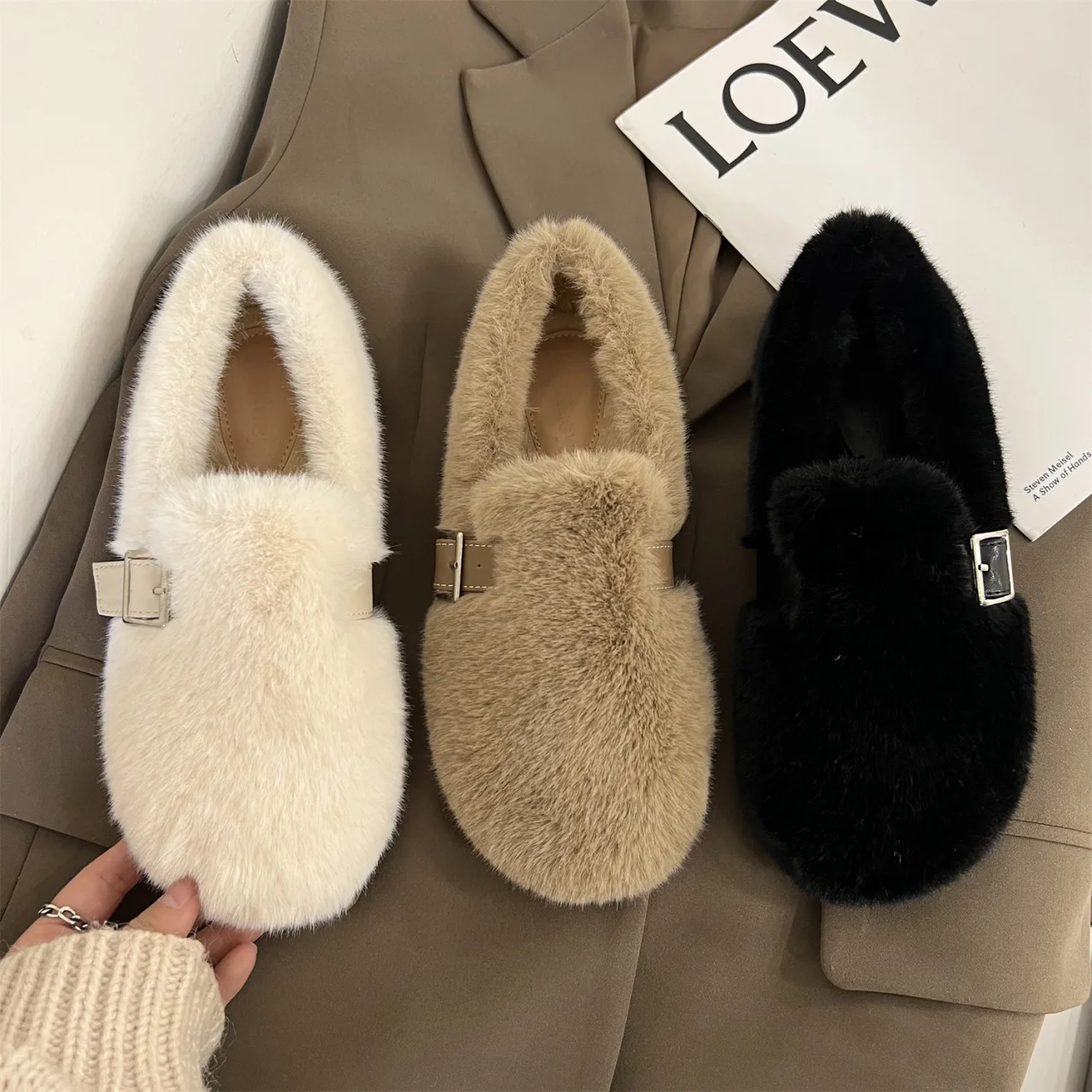 2024 New Autumn Winter Women Casual Flats Women's Moccasins Soft Loafers Fashion Comfort Warm Plush Slip on Female Cotton Shoes 4