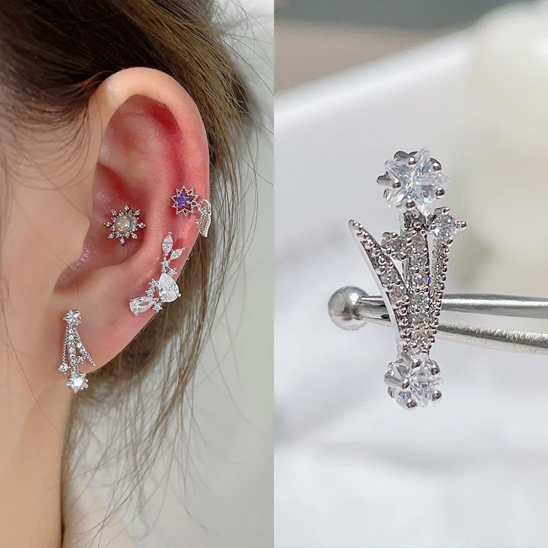 1Pc Mini Zircon Stainless Steel Cartilage Piercing Stud Earring for Women  Girls Shining Cross Flower Piercing Earrings Jewelry  AliExpress