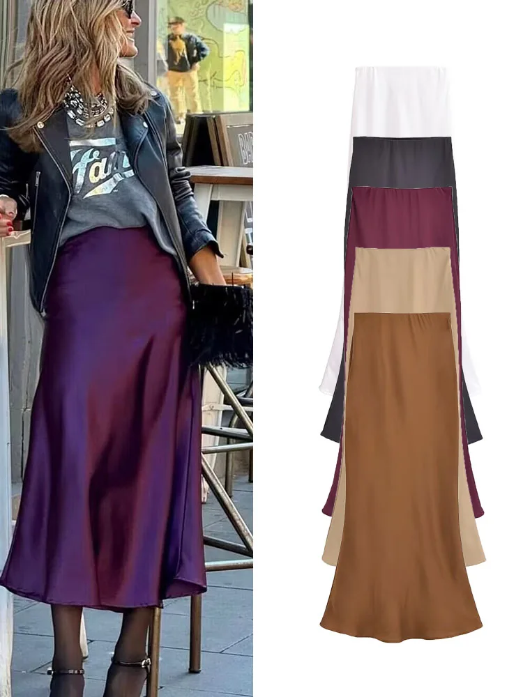 

TRAF Elegant High Waist Long Skirts For Women Autumn Fashion Women's Commuting Skirts Vintage Simplicity Midi Skirt 2023 New