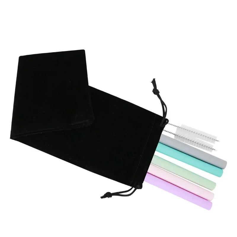 Reusable Silicone Drinking Straws with Cleaning Brushes - Foldable and Flexible Kitchen and Party Accessories
