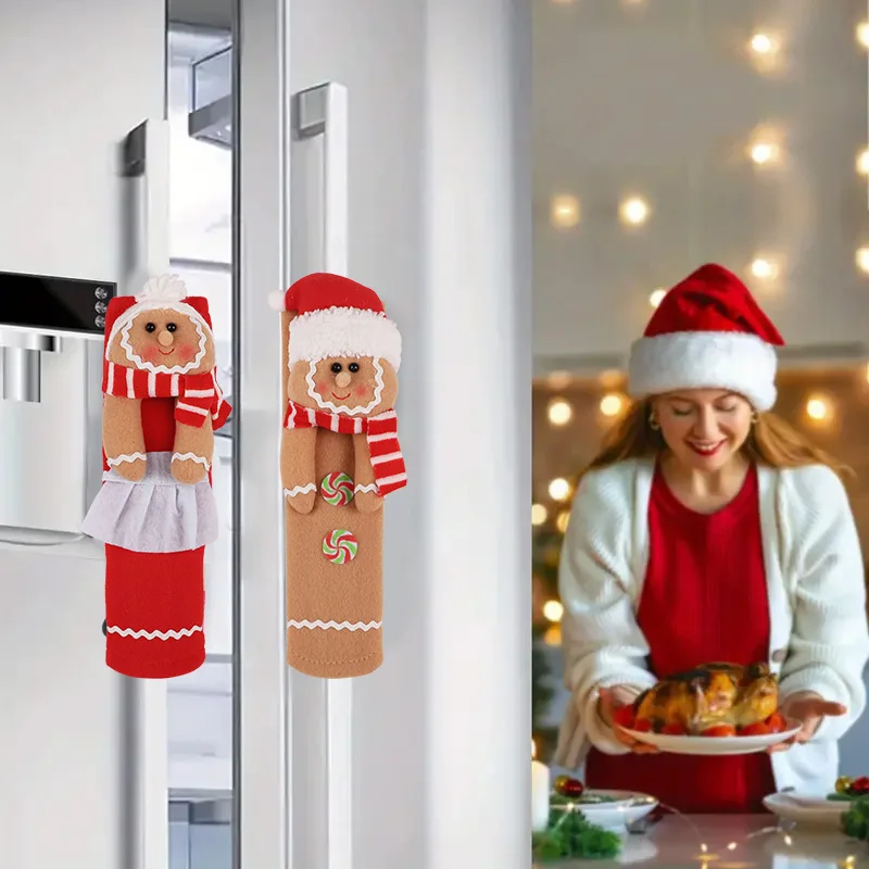 2pcs/set Christmas Refrigerator Door Handle Covers Gingerbread Man Home Kitchen Decoration New Year Holiday Supplies Xmas Gifts