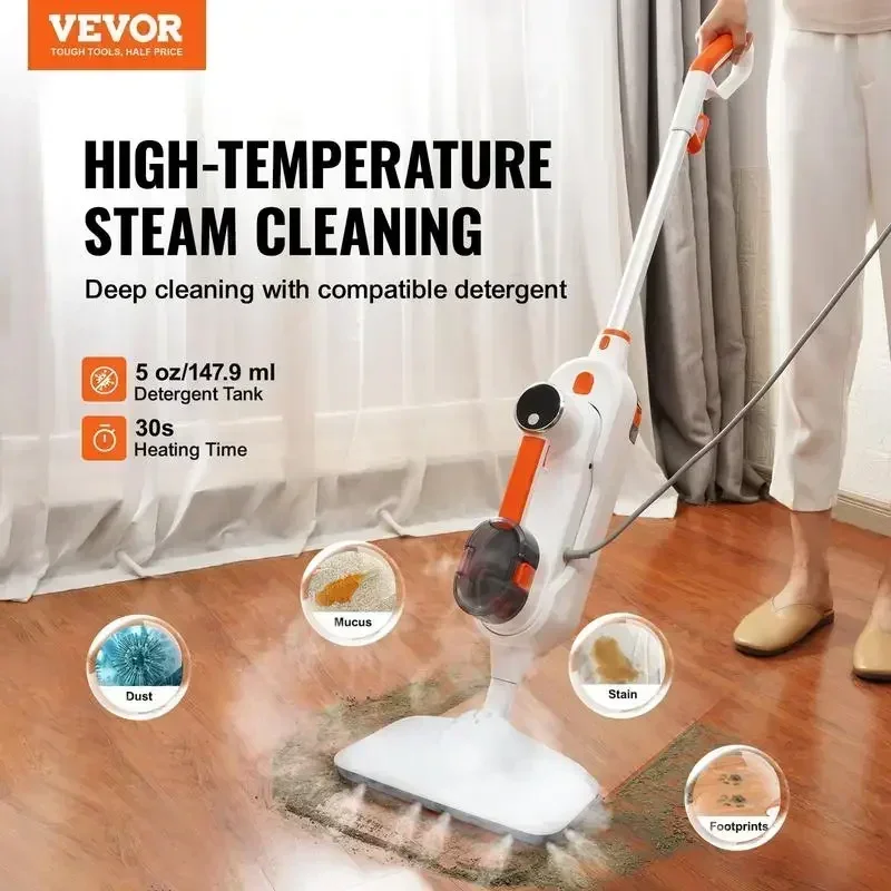 VEVOR Steam Mop Sweeper, 8-in-1 Hard Wood Floor Cleaner with 7 Replaceable Brush Heads,with 2 pcs Machine Washable Pads 2
