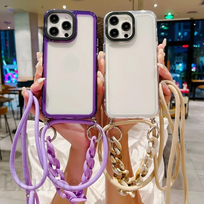 Purple Iphone Xr Case With Chain Acrylic Clear Phone Case For