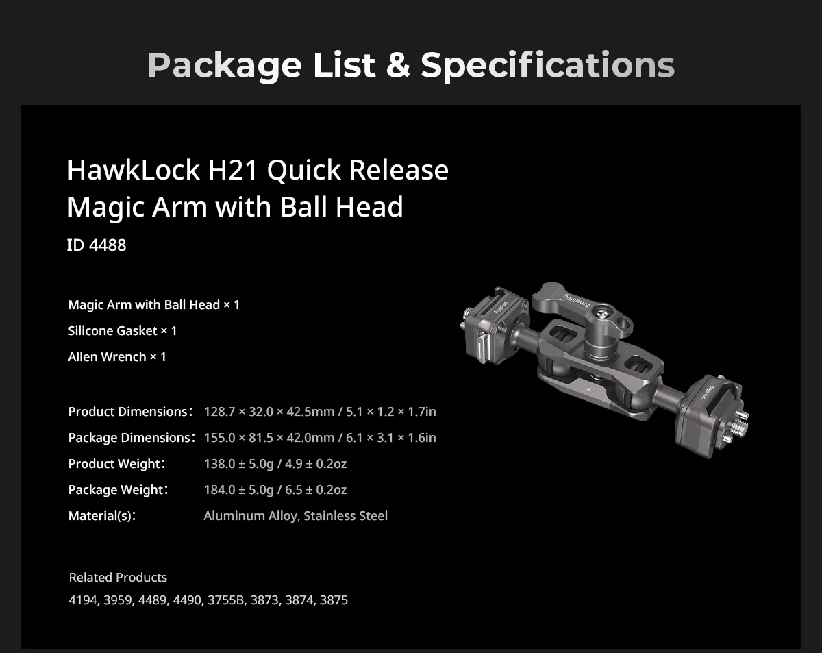 SmallRig HawkLock H21 Quick Release Rosette Magic Arm 11" / 7" /Quick Release Magic Arm mit Kugelkopf Belastung 3kg – Detail 11