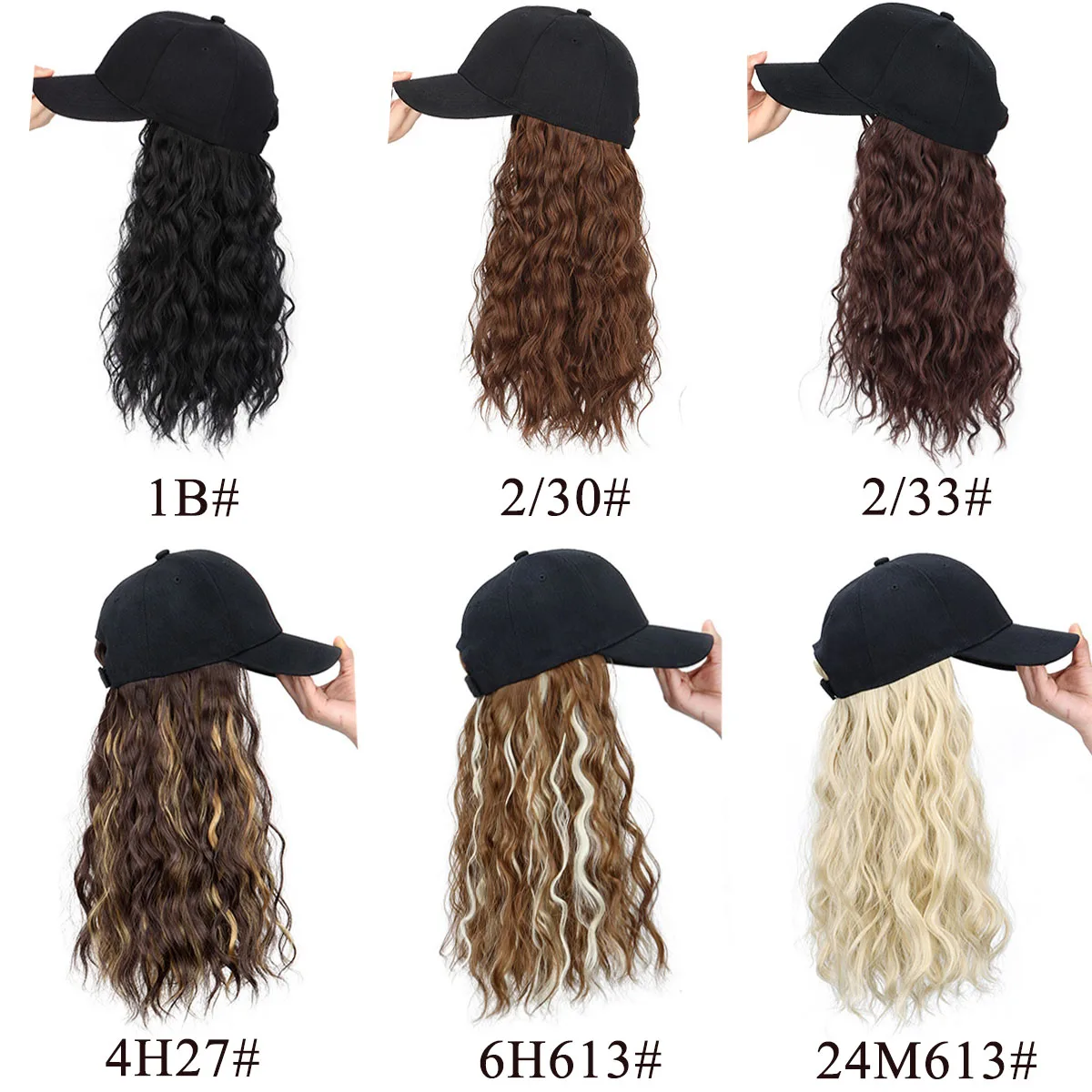 Synthetic Baseball Cap Wig Natural Wave Hair Extensions With Hat Heat Resistant Wig Black Cap Wigs