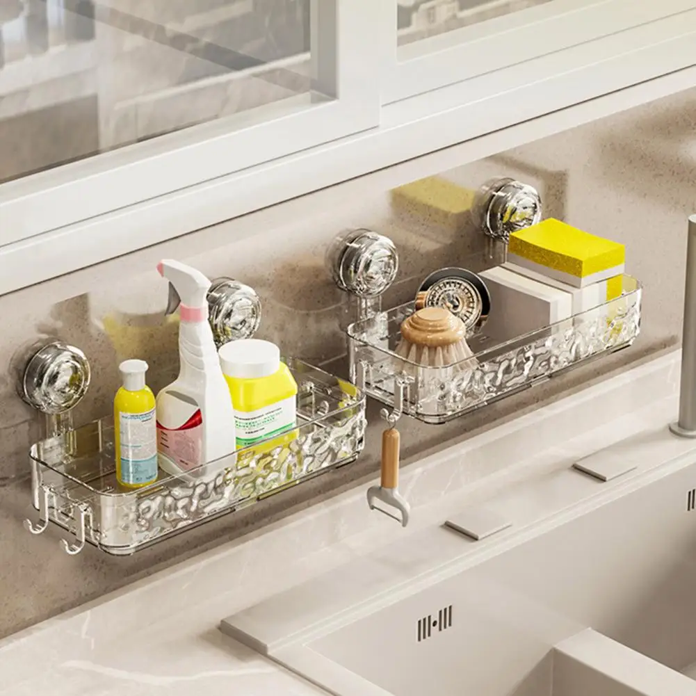 Suction Cup Storage Rack Kitchen Organizer Strong Load-bearing No Drilling Easy Install Wall-Mounted Triangular Bathroom Shower