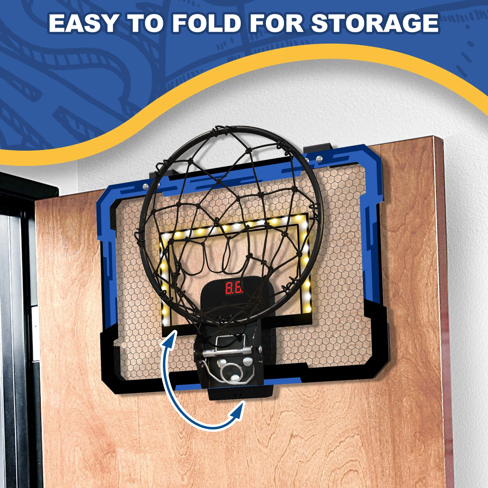 QDRAGON Indoor Basketball Hoop for Kids Door Room Basketball Hoop With LED Lights Basketball Toys for 3 4 5+Year Old Boys Girls 3
