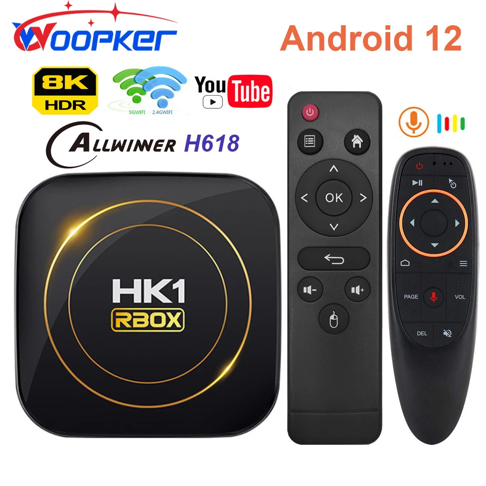 Woopker H8S HK1 RBOX Smart TV Box Android 12 Allwinner H618 2.4G/5G Wifi 8K HDR10 UHD Media Player BT4.0 H.265 Tvbox