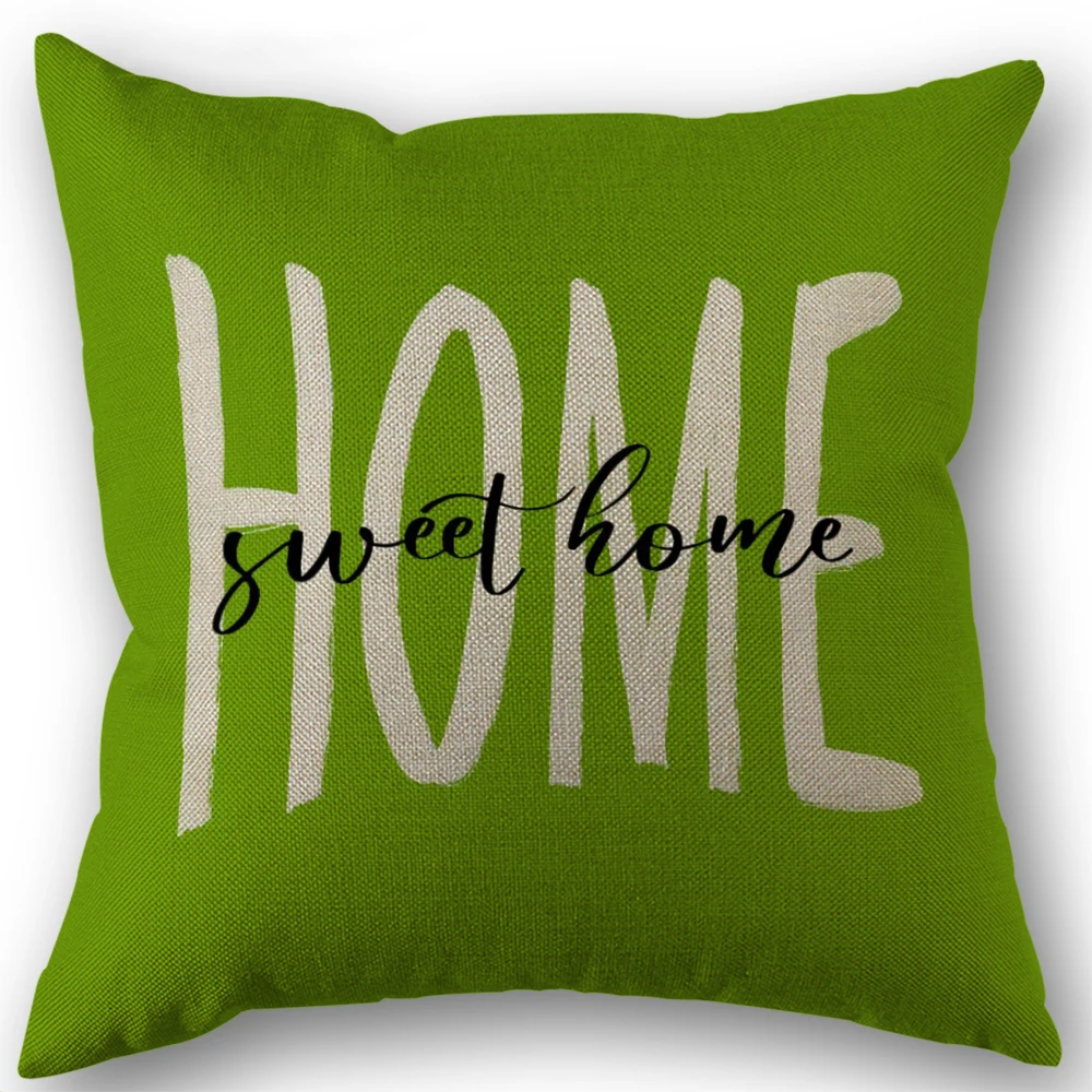 Pillow Case Nordic Style Green Plant Flower Linen Cushion for Home Outdoor