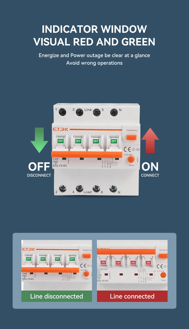 ETEC Low Voltage RCBO 4P(3P+N) 30mA A type RCD Overload Short Current Leakage Pr